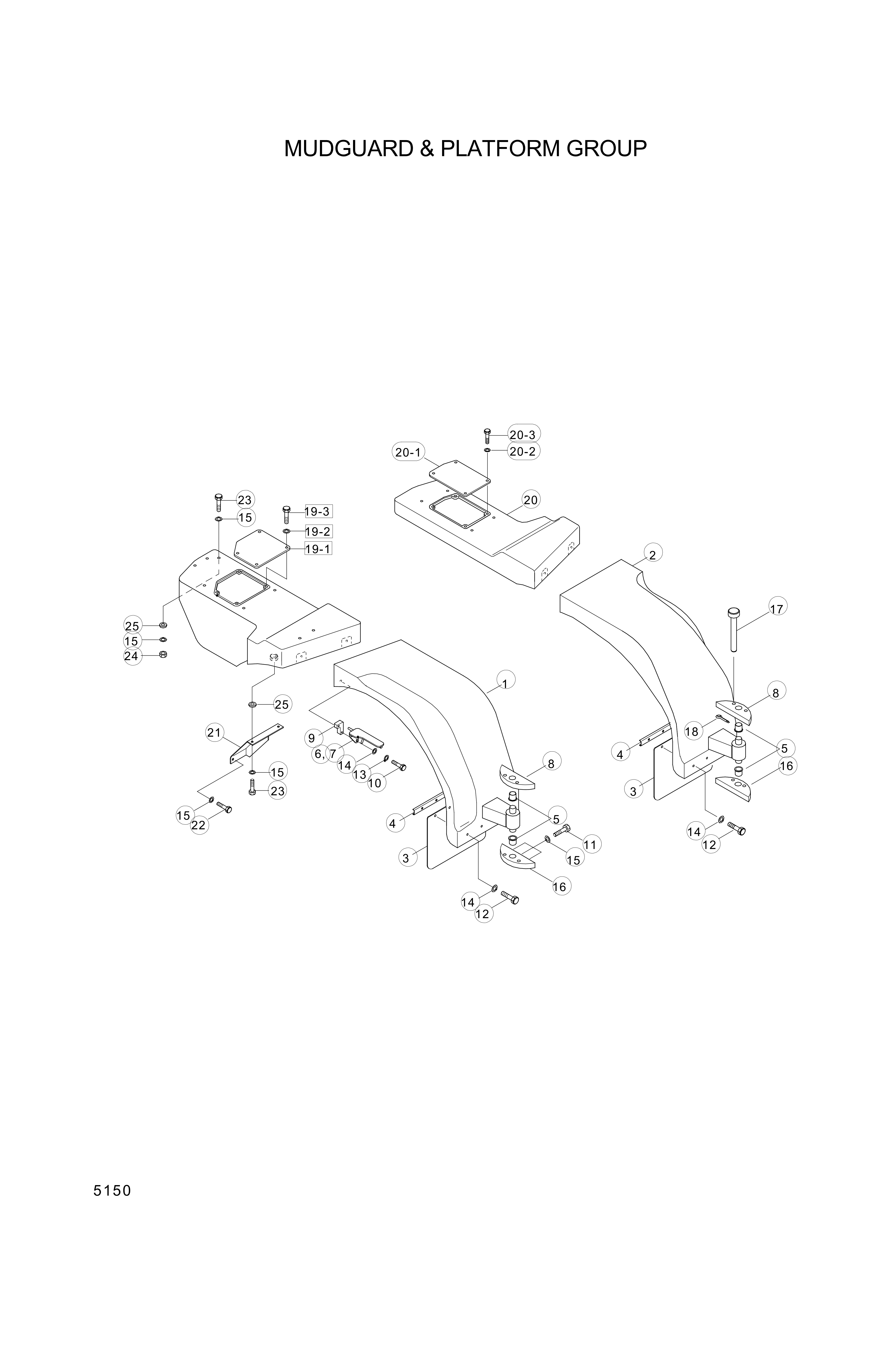 drawing for Hyundai Construction Equipment 74L4-20201 - GUARD-MUD RH