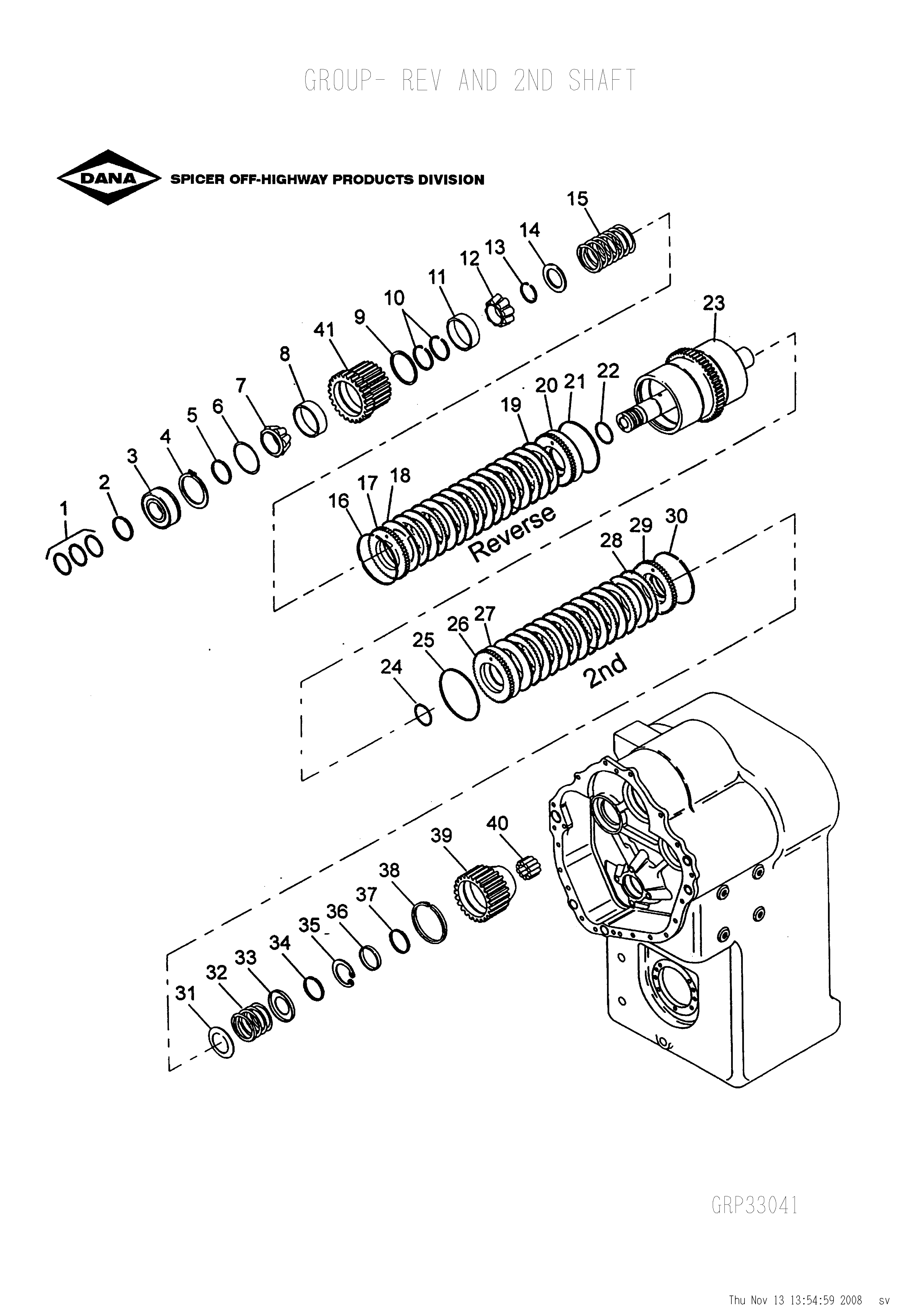 drawing for SANDVIK 04691001 - ASSY-REV AND 2ND SHAFT, DRUMS AND PLUGS (figure 1)