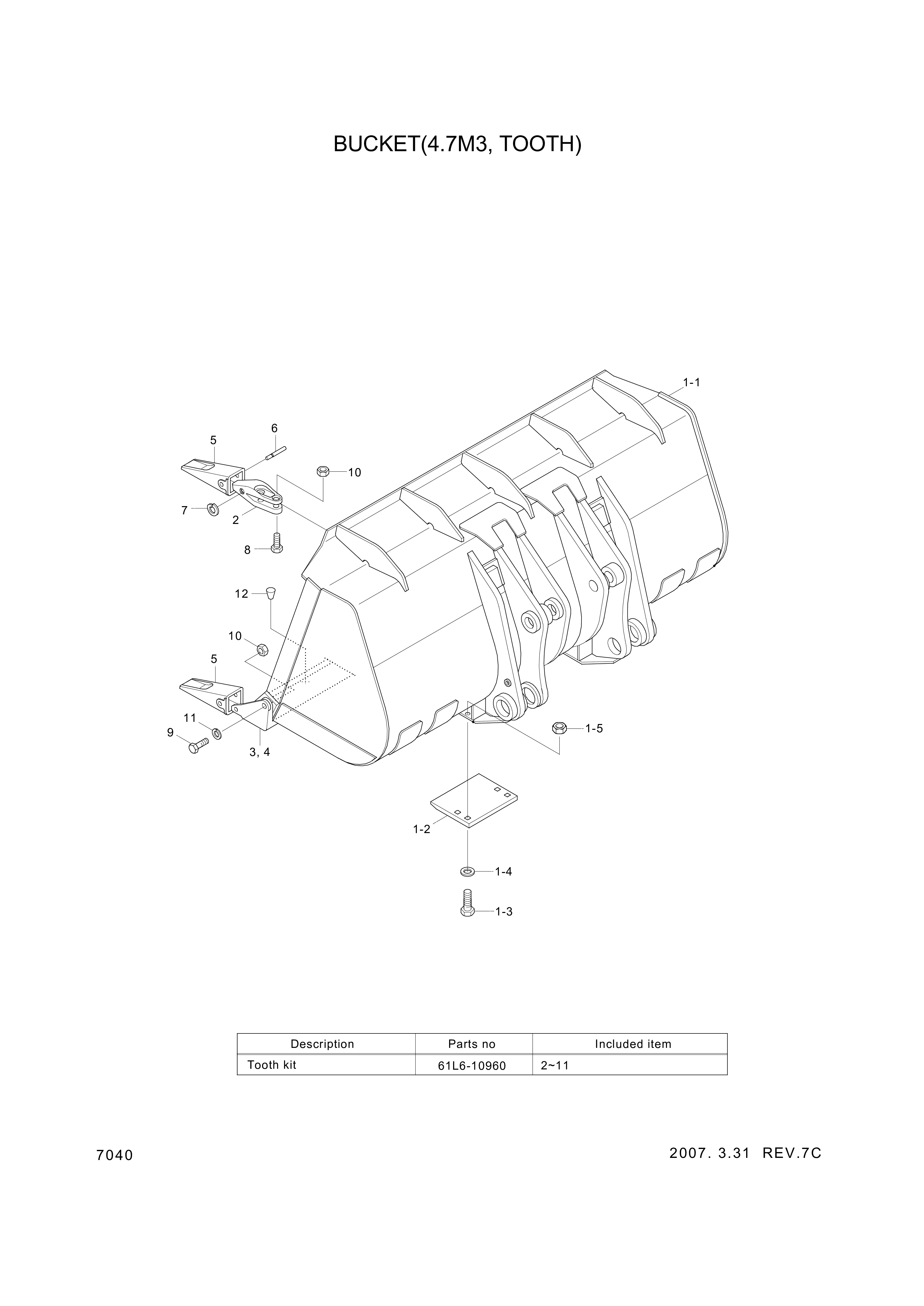 drawing for Hyundai Construction Equipment 61L6-02010 - BUCKET ASSY