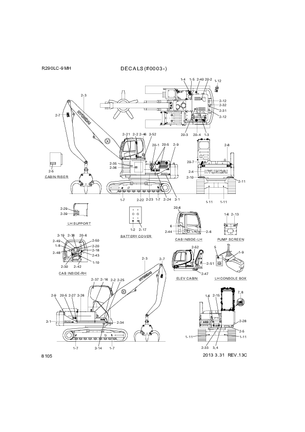 drawing for Hyundai Construction Equipment 96Q8-06209 - Decal Kit(B) (figure 1)