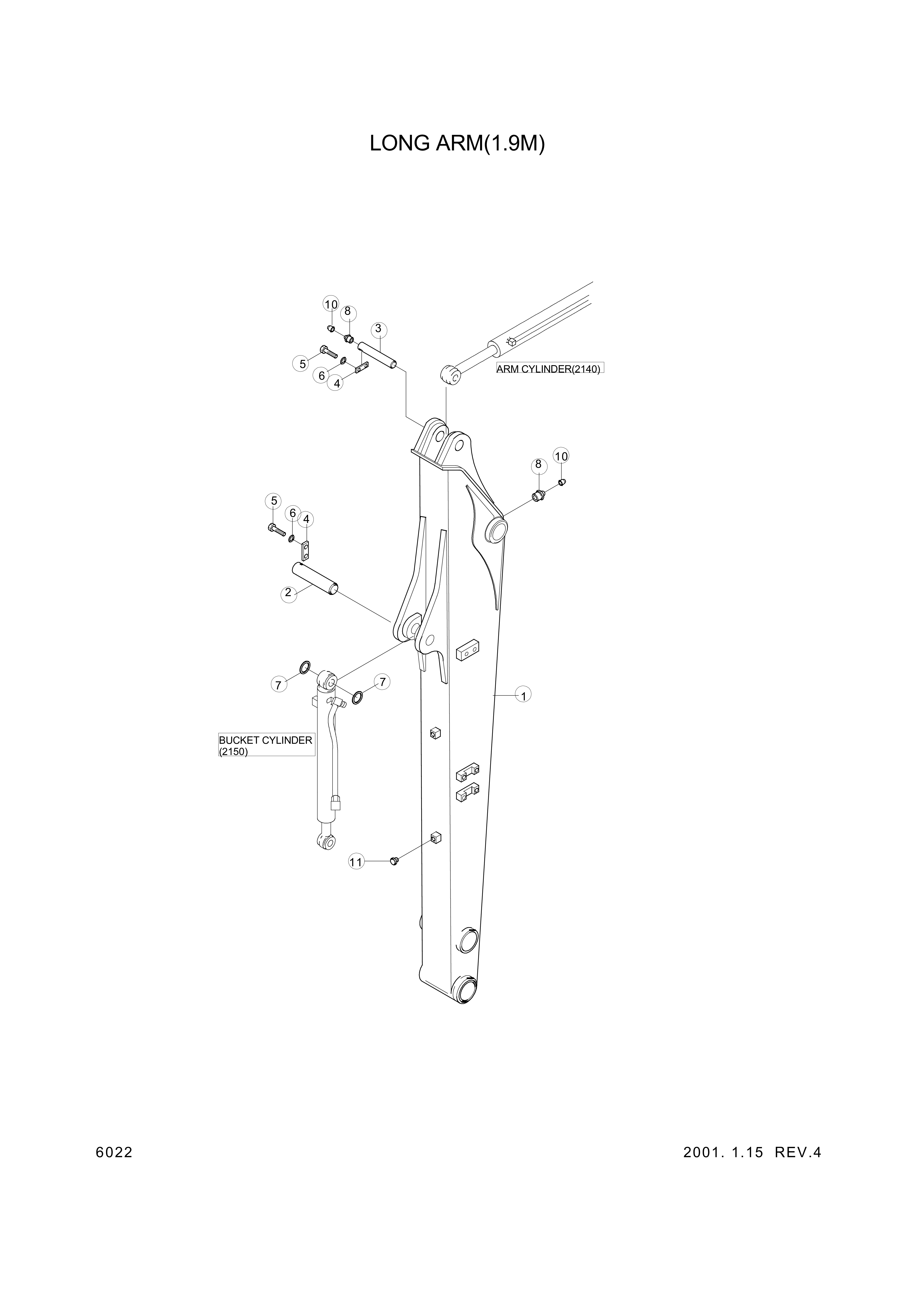 drawing for Hyundai Construction Equipment 61M6-21002 - ARM ASSY(LONG 1.9M #976-)